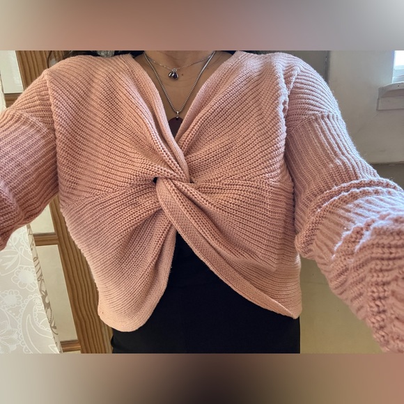 Peach 2-in-1 Knit Crop Sweater Rose Pink Boho Anthro Kawaii Knot Off Shoulder S - Picture 11 of 14